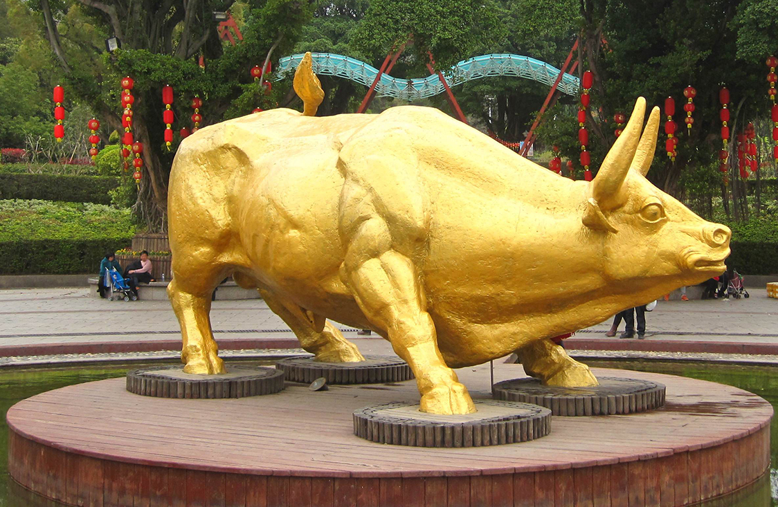 gold plated bronze sculpture bull sale